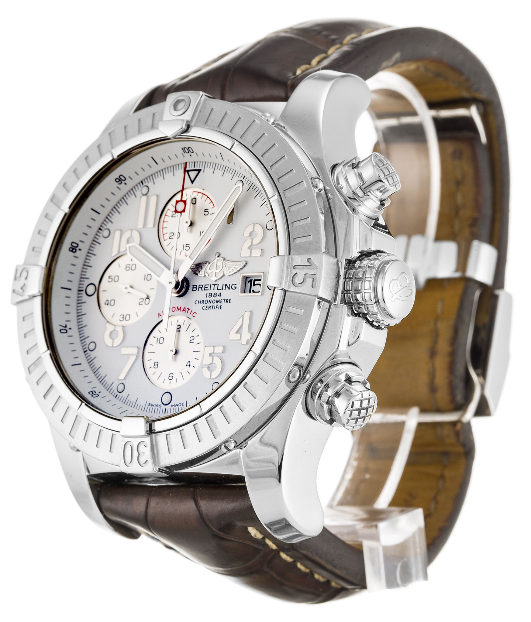 Réplica Breitling Super Avenger Esfera Blanca Store de cuero A13370 48.4MM
