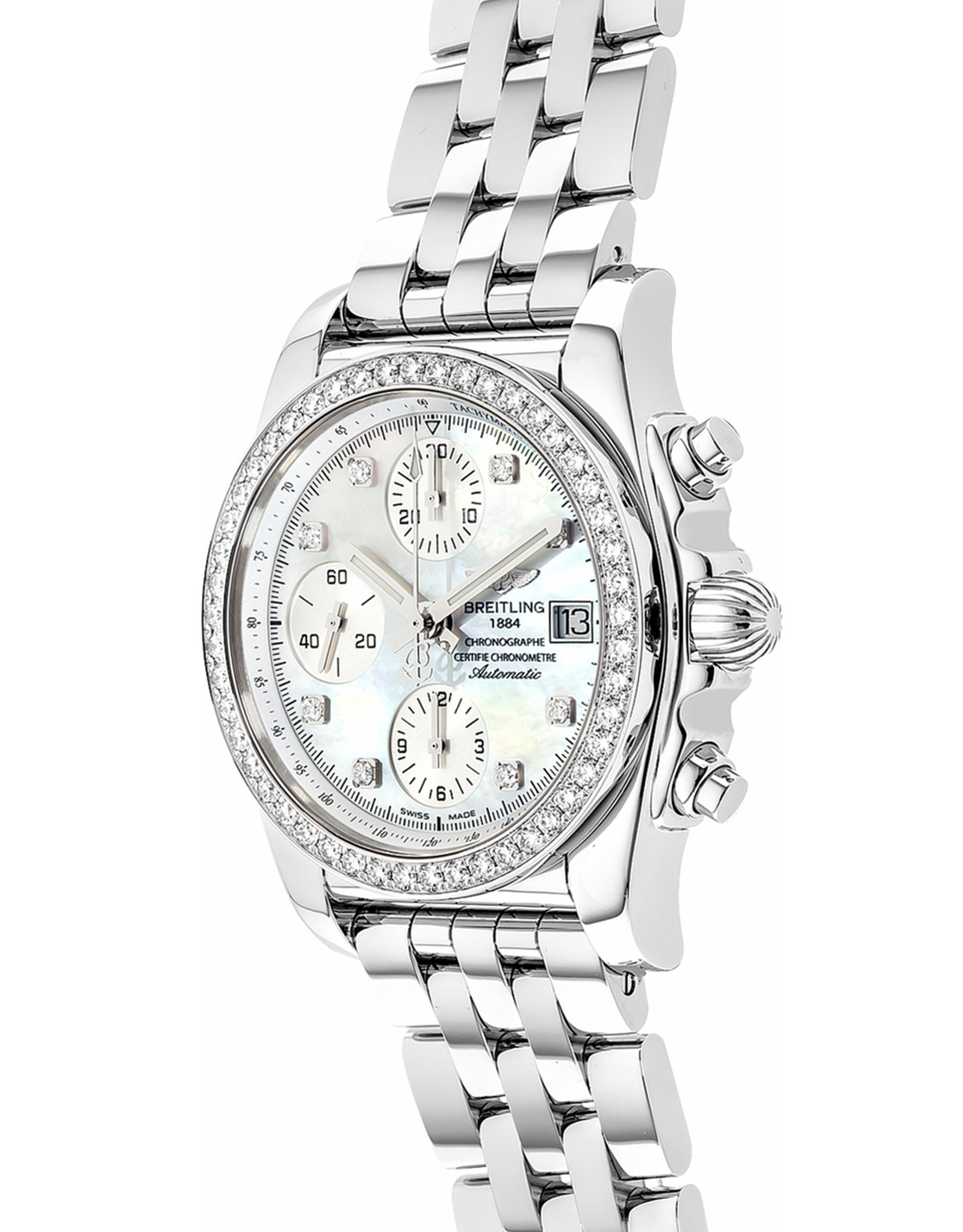 Réplica Breitling Chronomat Mother of Pearl Esfera Blanca Diamante Mujeres Réplicas Relojes A1331053/A776-385a 38MM
