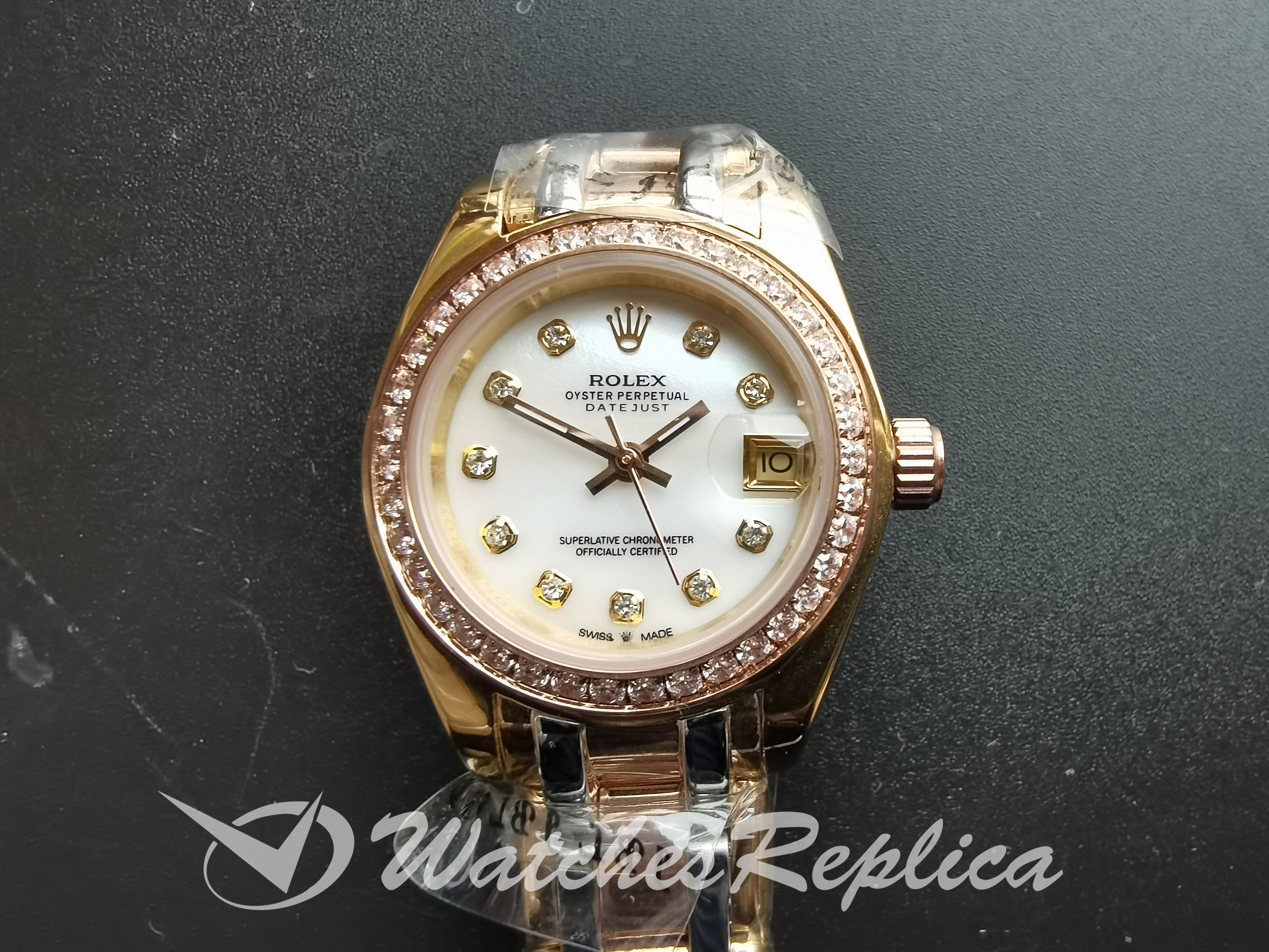 Rolex DateJust 80299 Oyster de oro de 18 quilates y marcación blanca de 29MM para mujeres Réplicas Relojes