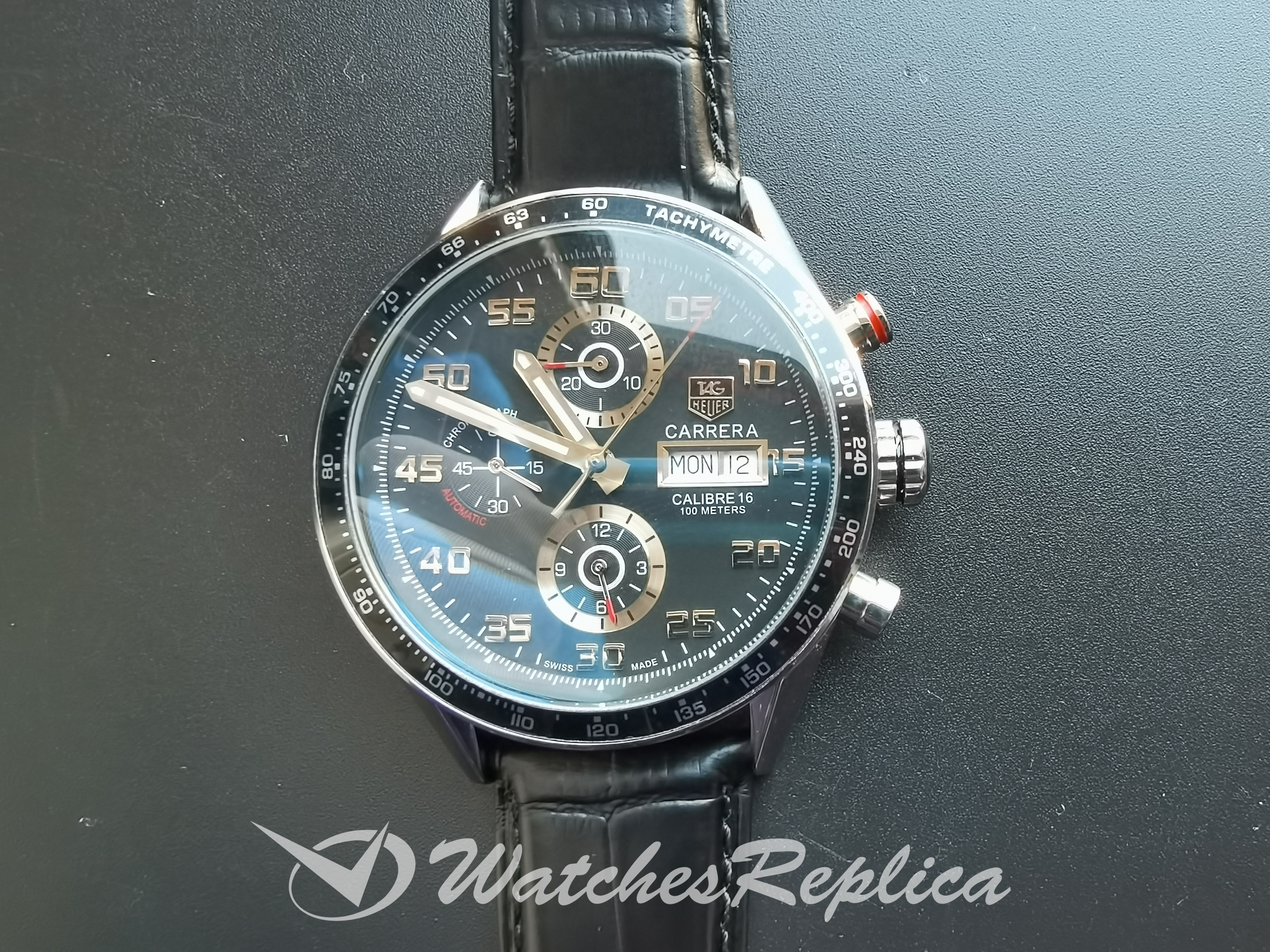 Etiqueta Heuer Carrera 43.5MM de acero inoxidable y dial negro para hombres Réplicas Relojes