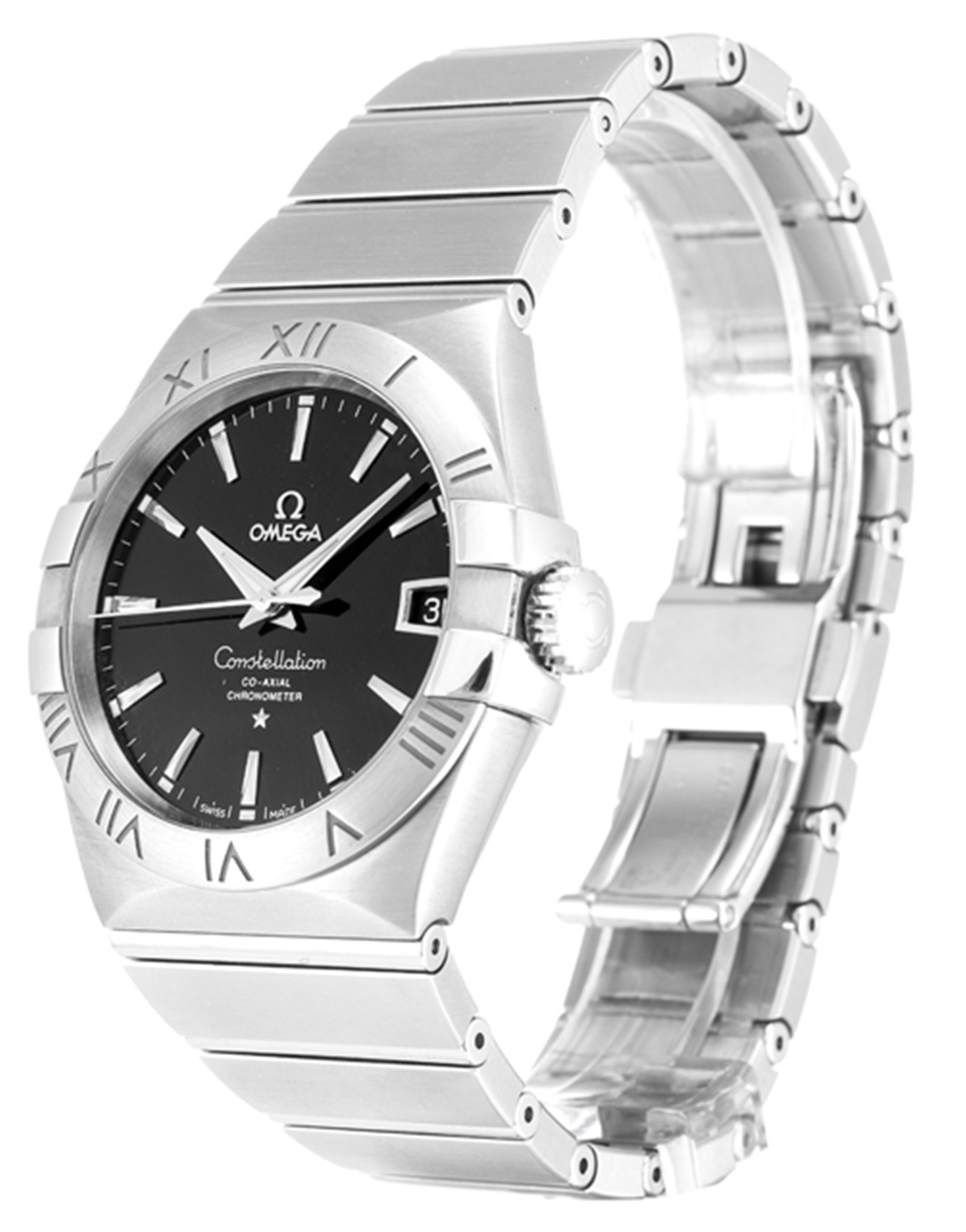 Réplica omega constelación cronómetro marcadores de palo de marcado negro 123.10.38.21.01.001 38MM