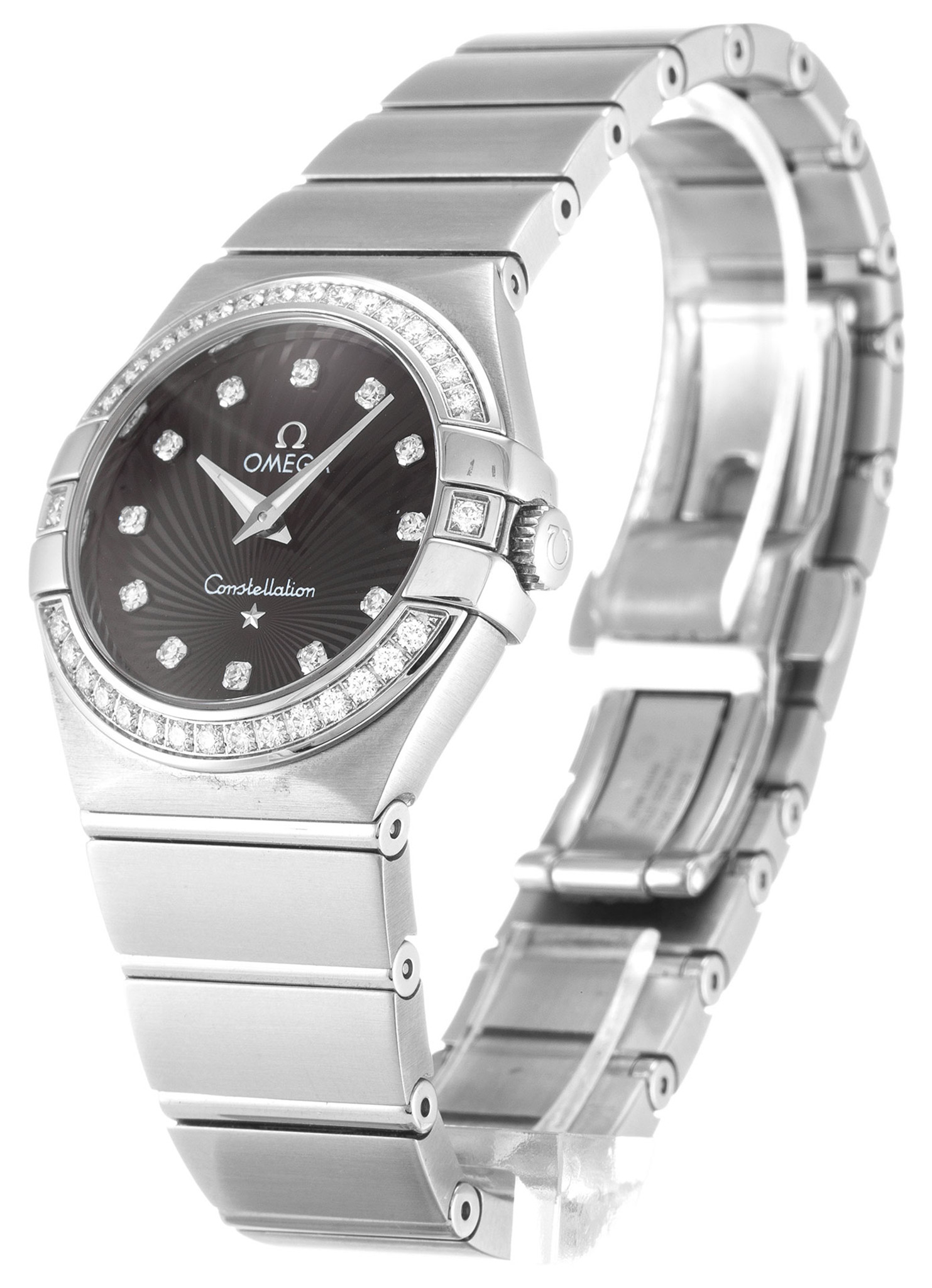 Réplica Omega Constellation Pequeño estuche blanco Marcadores de diamantes Dama 123.15.27.60.51.001 27MM