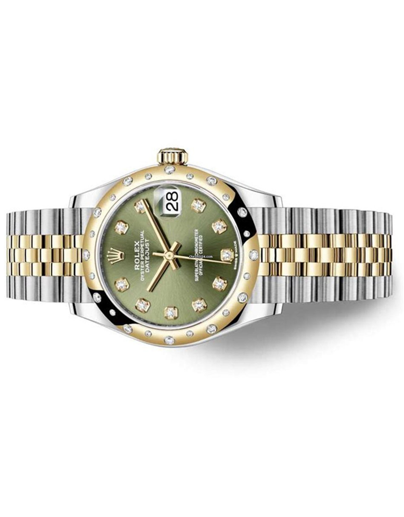 Réplica Rolex DateJust Olive Green Diamantes Mujeres Réplicas Relojes 278343RBR 31MM