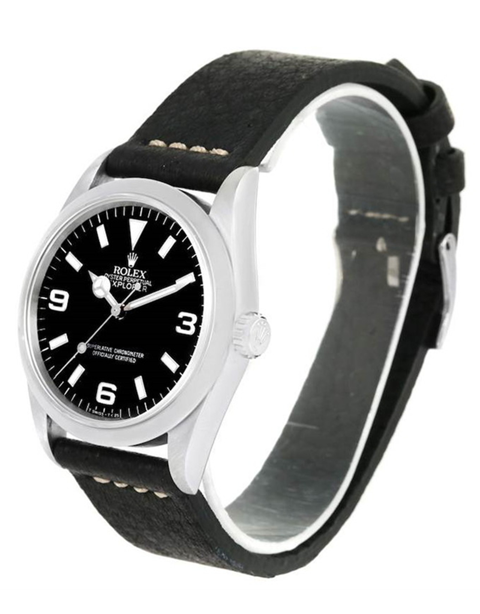 Réplica Rolex Explorer I Mensor de cuero de dial negro de acero Réplicas Relojes 14270 36MM