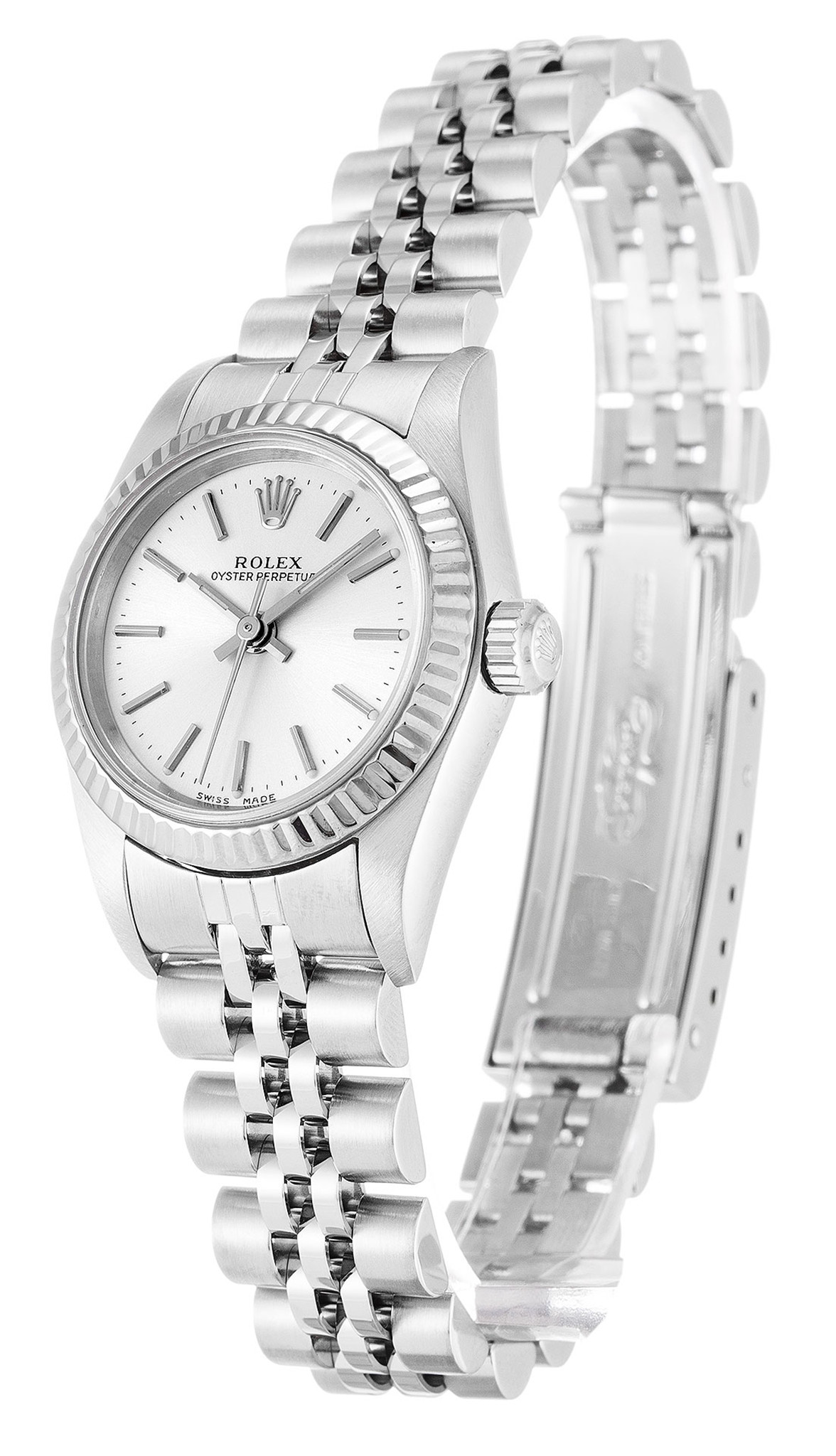 Réplica Rolex Mujeres Oyster Perpetual Blanco Case Stick Markers 76094 26MM