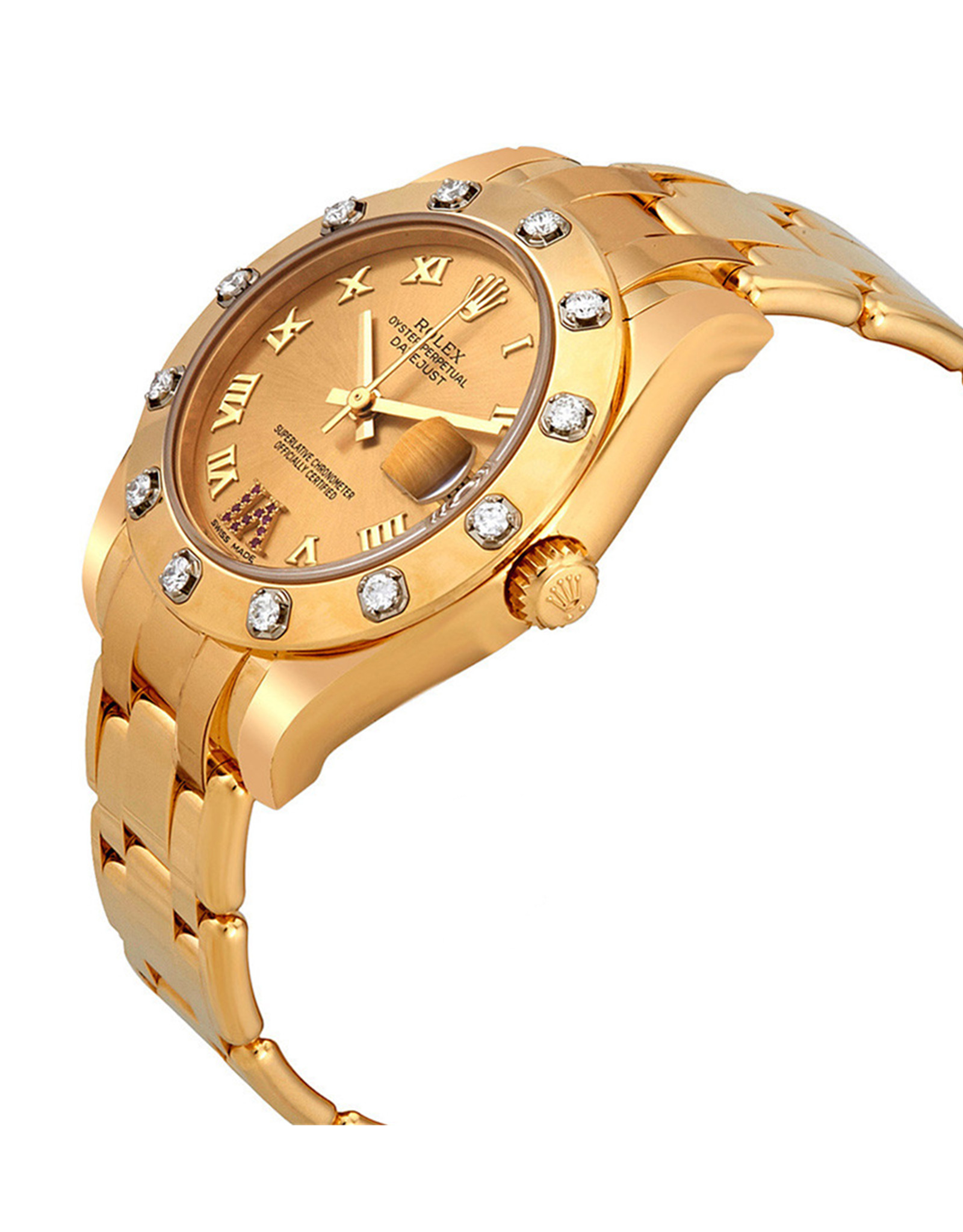 Réplica Rolex Pearlmaster Champage Dial Diamante Ladies Réplicas Relojes 81318CRDP 34MM