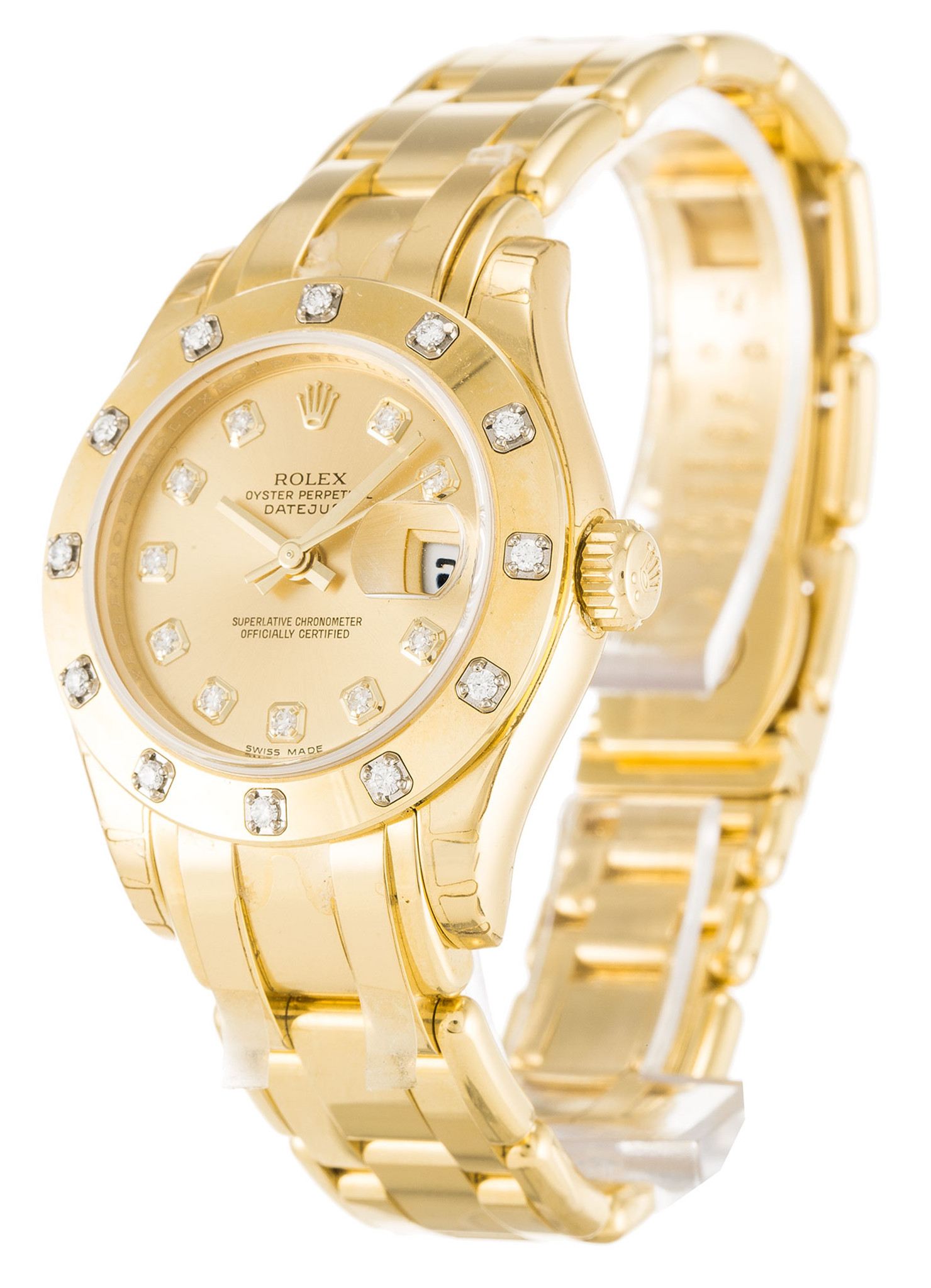 Réplica Rolex Pearlmaster Esfera Dorada Diamante Markers Dama 80318 29MM