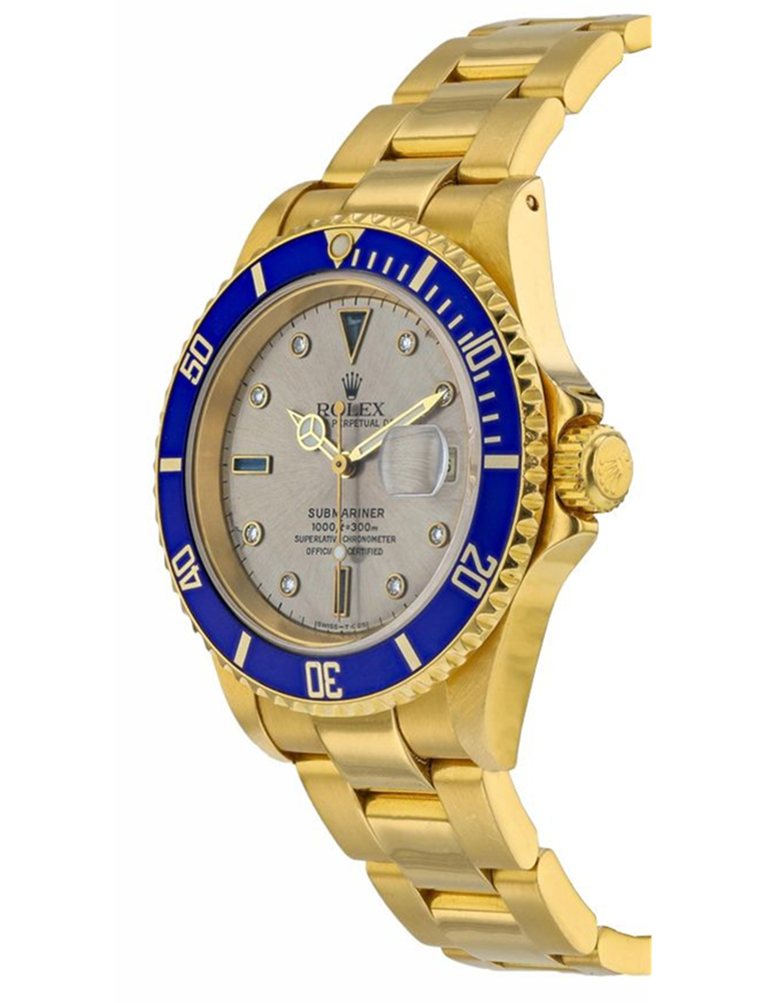 Réplica Rolex Submariner Siltle Dial Juego con diamantes Bisel Blue Bezel Réplicas Relojes 16618 40MM